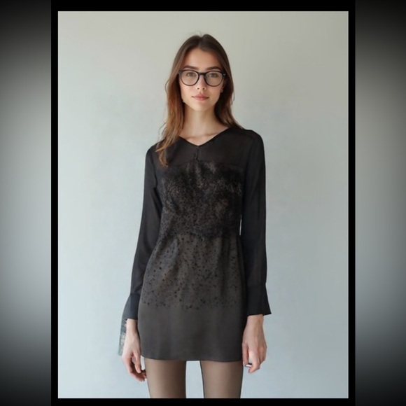Mignon Ombre Black Beaded Dress with mesh sleeves size 10 - Picture 1 of 15